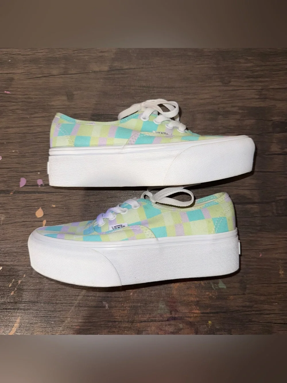 Vans Pastel Checkerboard Platform Sneakers in Mint, Lavender&Aqua Women’s Size 6